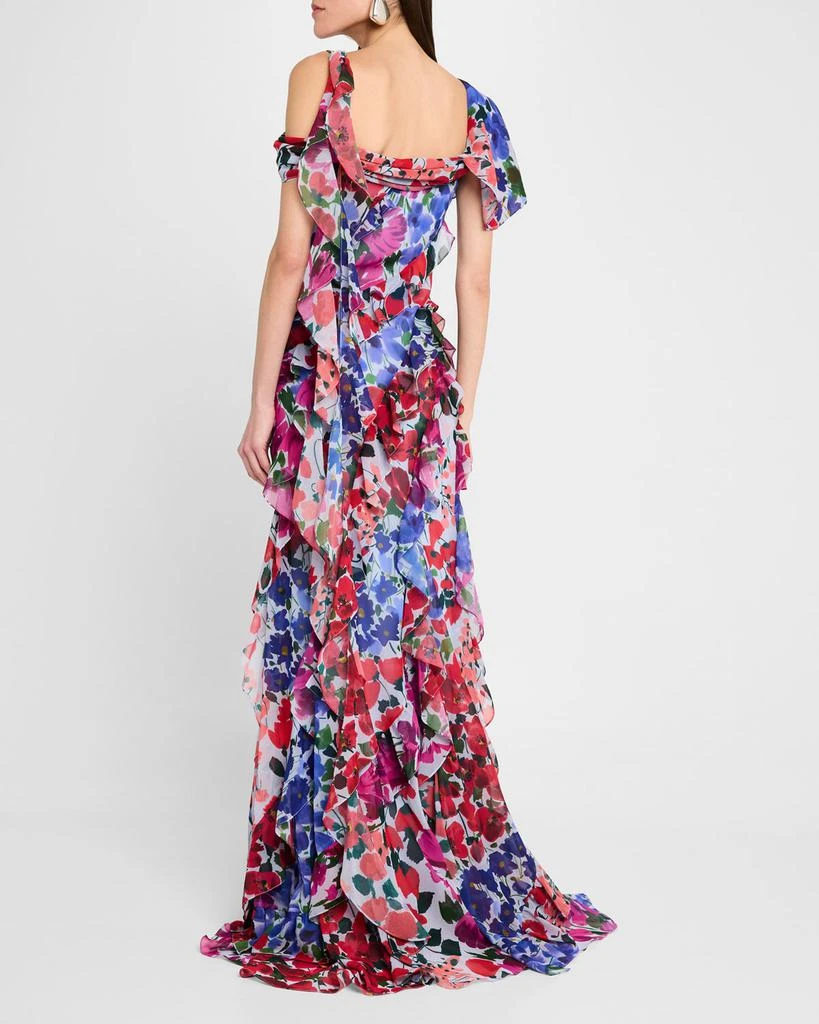 Carolina Herrera One-Shoulder Multi-Floral Ruffle Gown 3