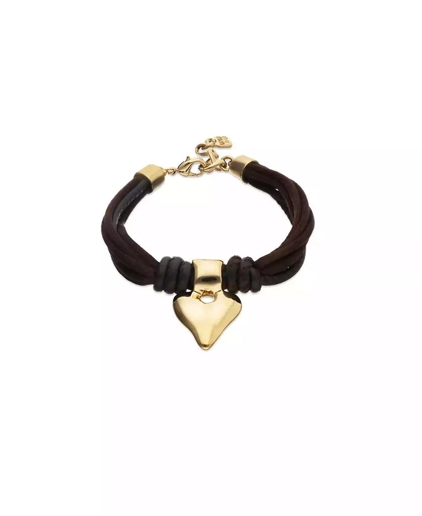 UNOde50 Bracelet with Mix of Silk Effect And Leather Beige Thread And 18K Gold Heart Detail