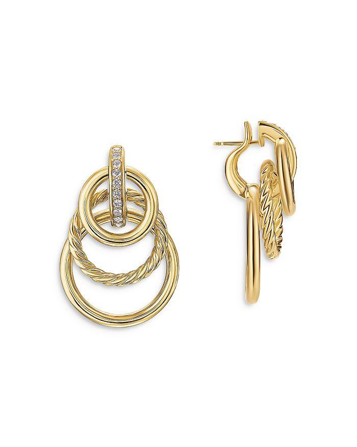 David Yurman DY Mercer Triple Ring Drop Earrings in 18K Yellow Gold with Diamonds, 35.6mm