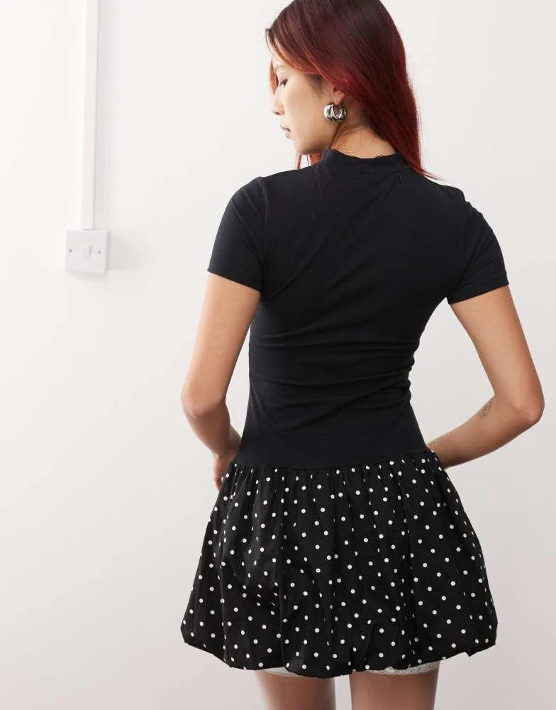 Motel Motel sherida bubble mini dress in black polka dot 4