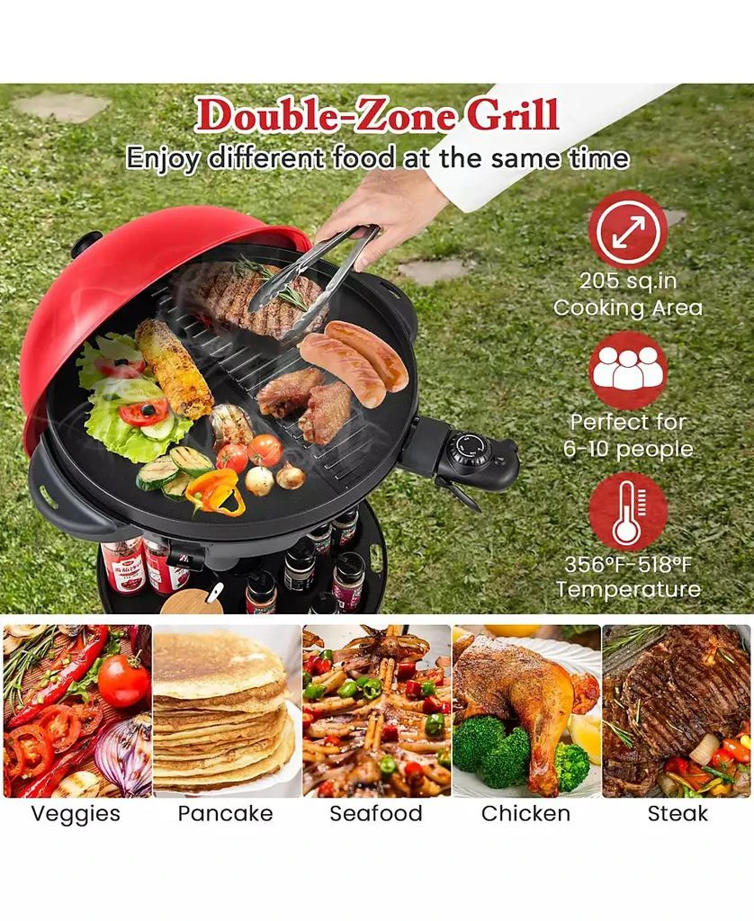 Ecooso Electric BBQ Grill 1200W Indoor Outdoor Grill with 2-Zone Non-Stick Grilling Plate-Red 5
