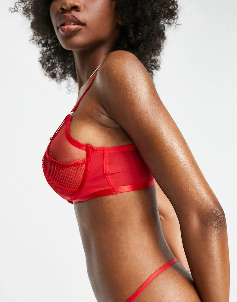Wolf & Whistle Wolf & Whistle Fuller Bust fishnet mesh longline cut-out bra in red 3