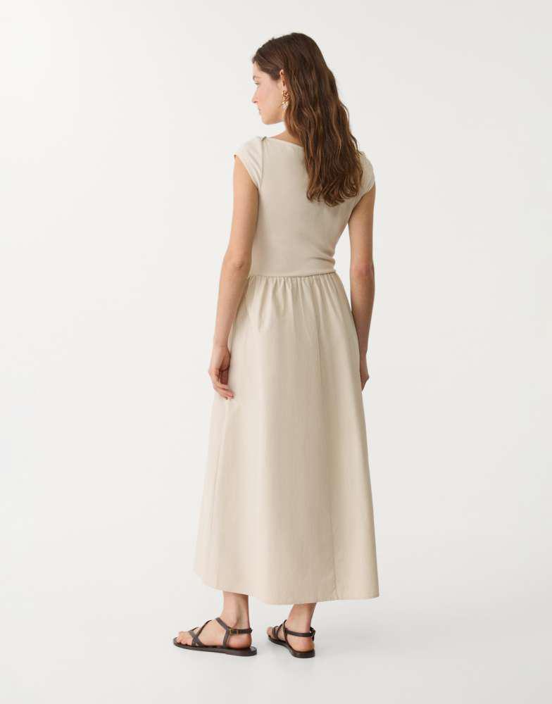 Stradivarius Stradivarius contrasting midi dress in stone
