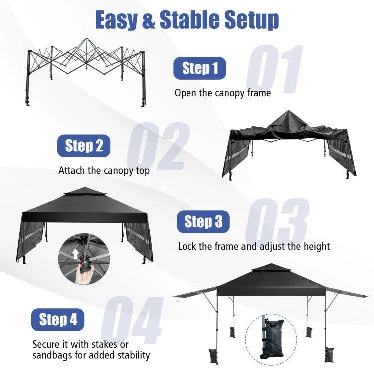 Hivvago 10 x 17.6 Feet Outdoor Instant Pop-up Canopy Tent with Dual Half Awnings-White 12