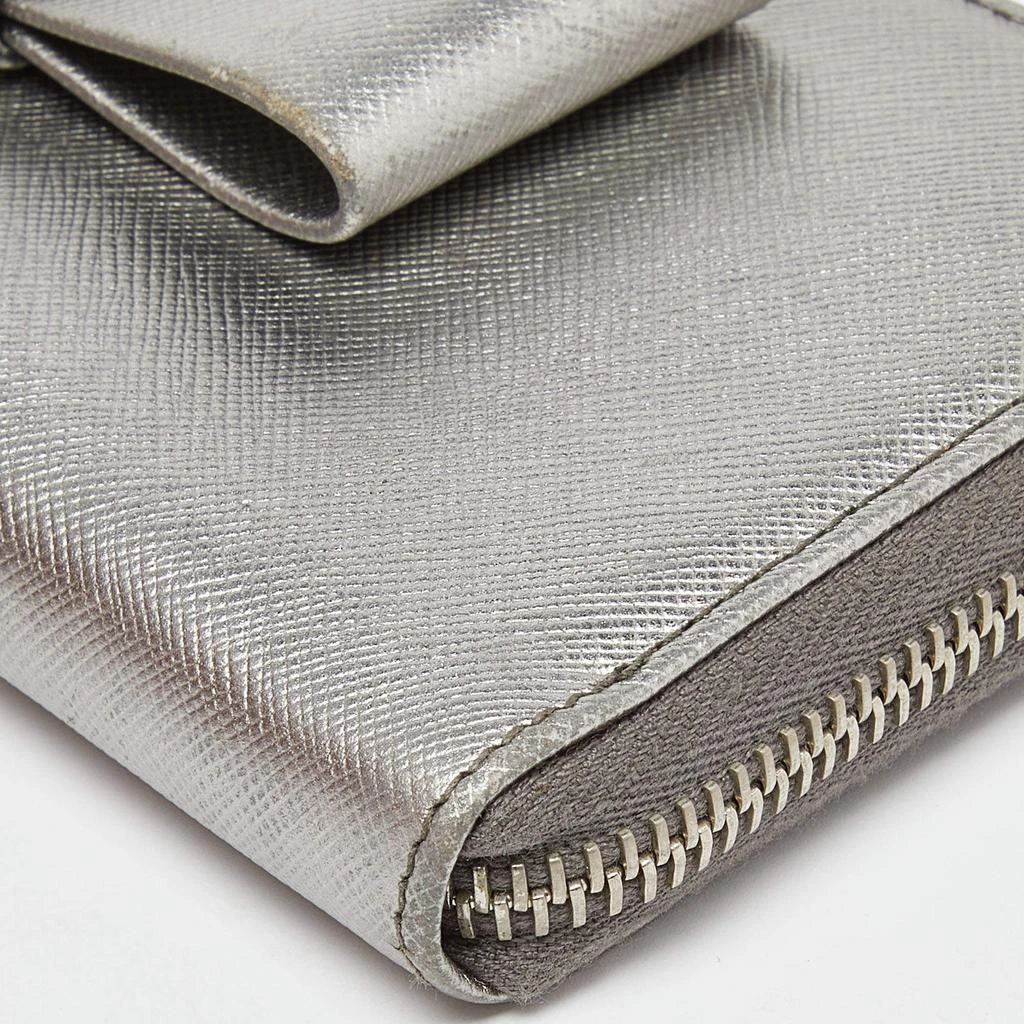 Prada Prada Silver Saffiano Lux Leather Zip Around Wallet 9