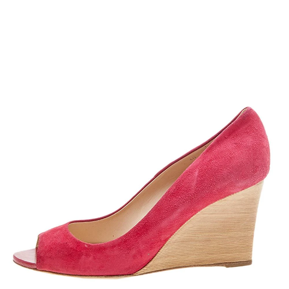 Tod's Tod's Crimson Red Suede Peep Toe Wedge Pumps Size 40 2