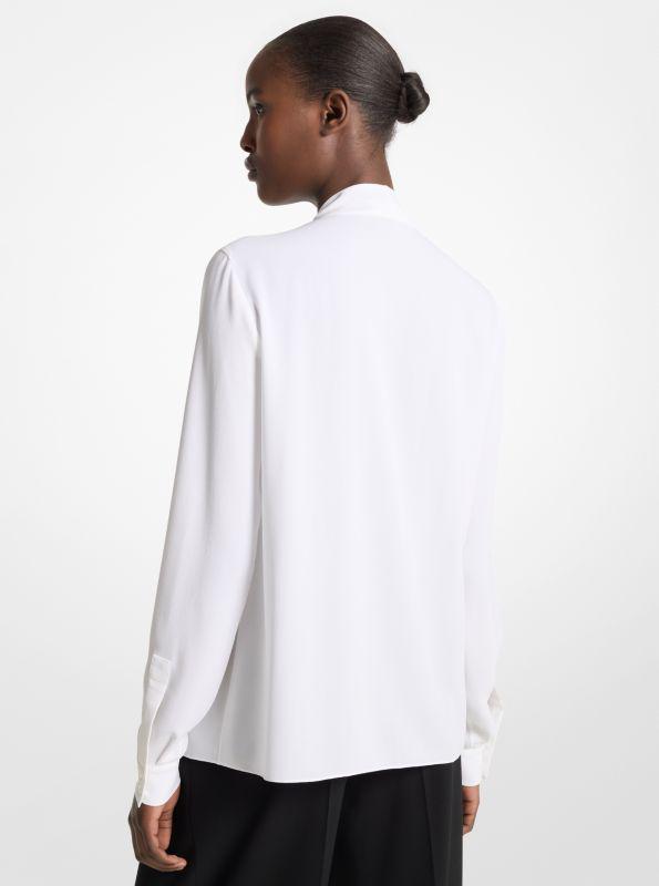 Michael Kors Silk Georgette Pleated Tie-Neck Blouse