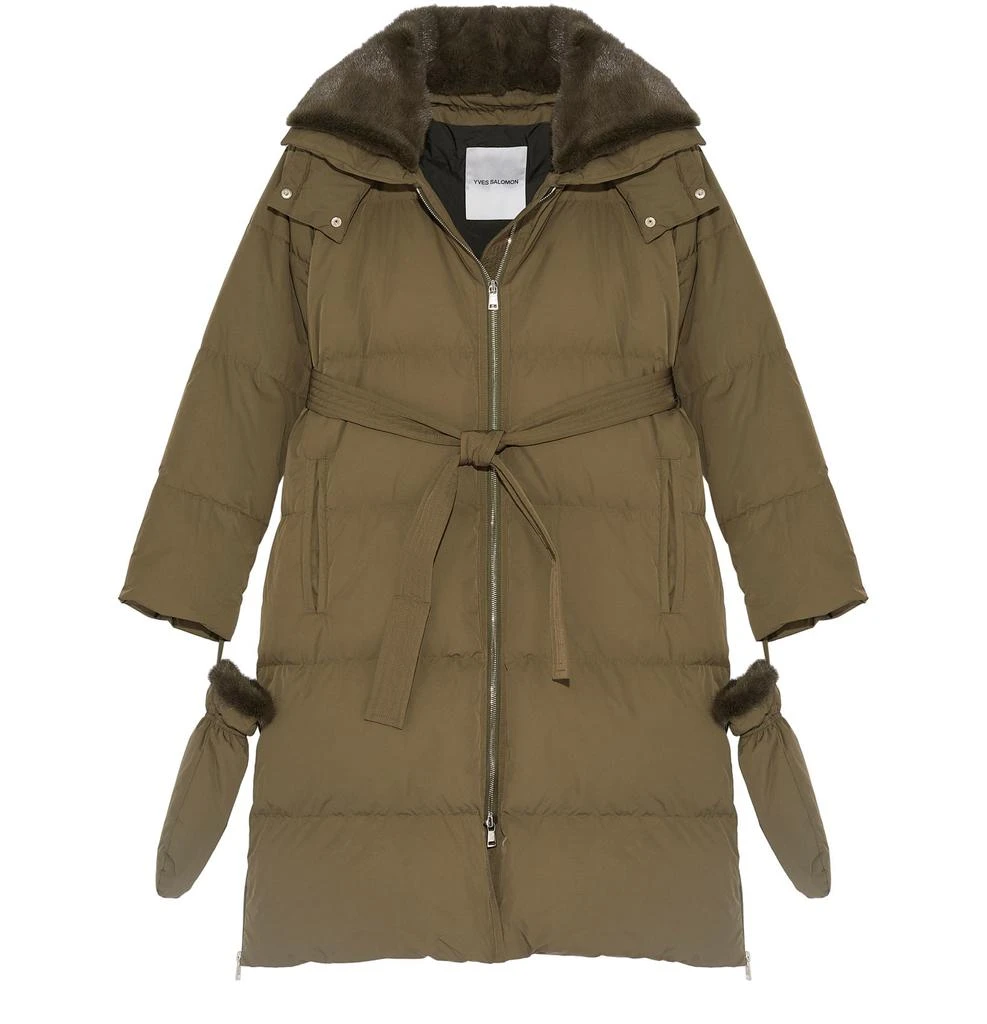 YVES SALOMON Long puffer coat made from a waterproof technical fabric with a mink collar 1