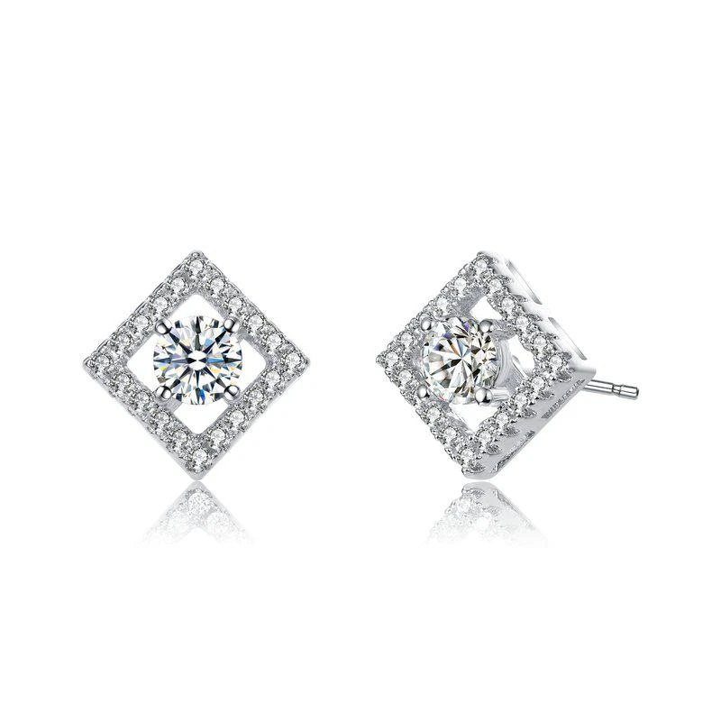 Genevive Stylish Platinum Plated Halo Stud Earrings