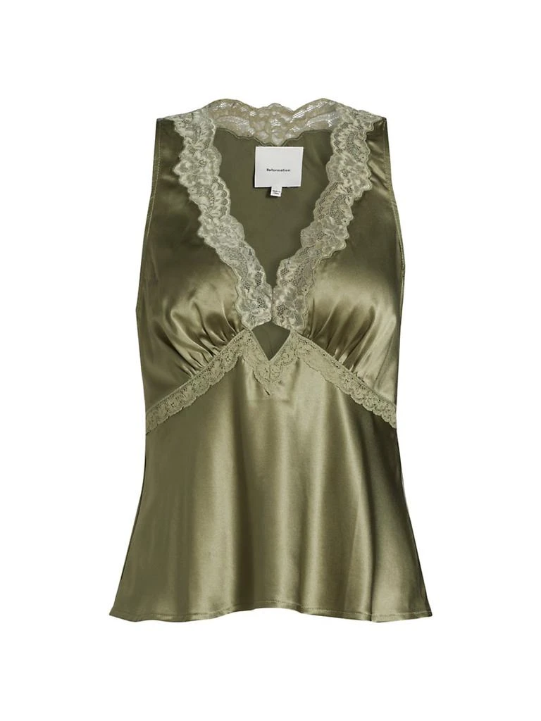 Reformation Aliceyn Lace-Trim Silk Top 1