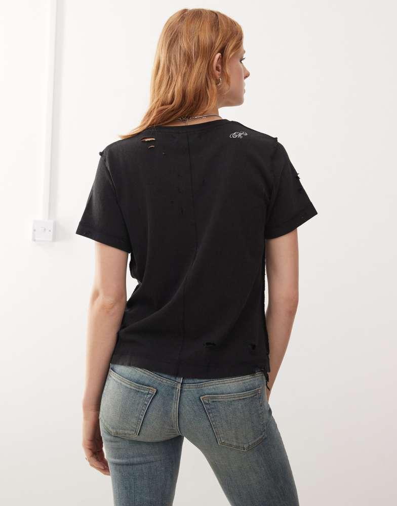 Cheap Monday Cheap Monday distressed short sleeve t-shirt with crush graphic print in washed black
