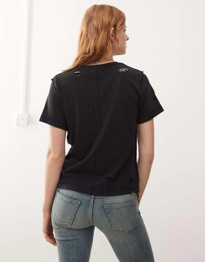 Cheap Monday Cheap Monday distressed short sleeve t-shirt with crush graphic print in washed black 2