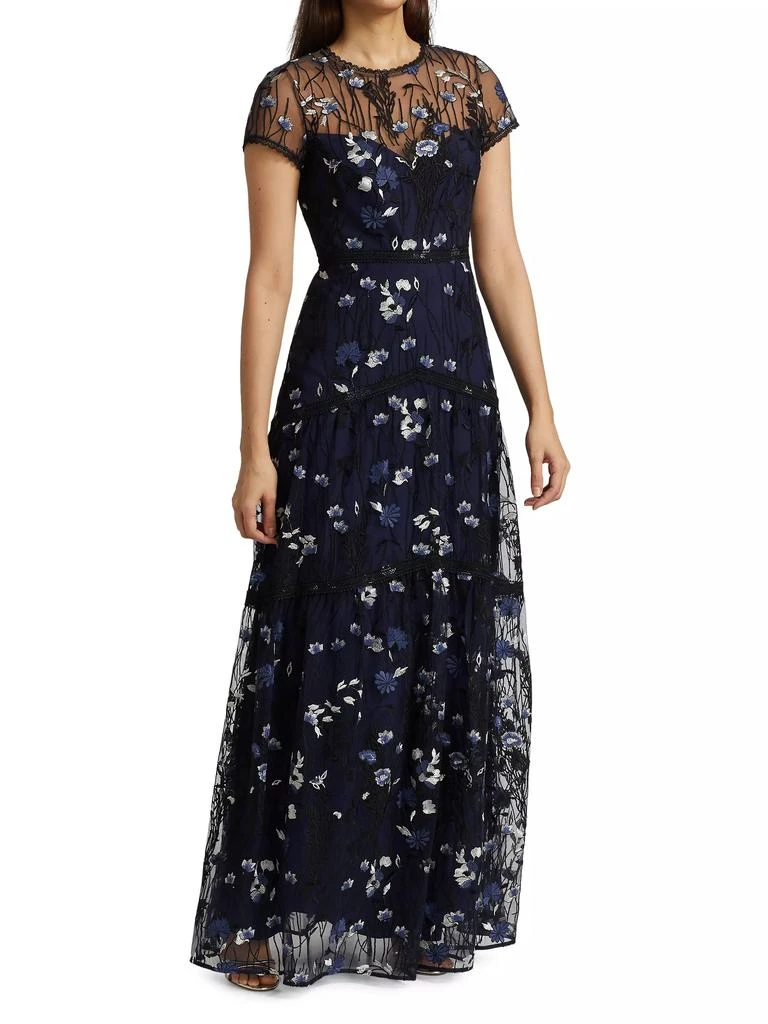 Monique Lhuillier Floral Embroidered Mesh Gown 2