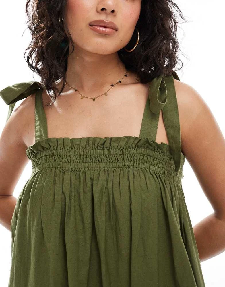 Miss Selfridge Miss Selfridge strappy poplin maxi smock dress in olive 3