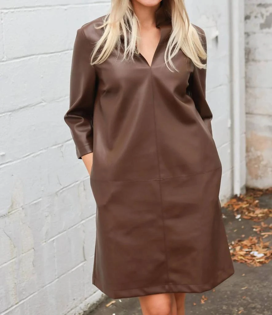 chinese dress ladies Faux Leather Belted Dress Red / XL main image 1