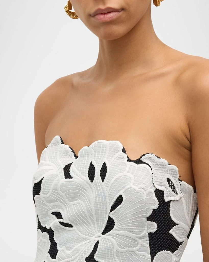 LELA ROSE Natasha Strapless Floral-Embroidered Midi Dress 6
