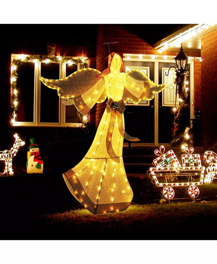 Costway 5.2 FT Lighted Angel with Halo & Bow Zip Ties & Ground Stakes 180 LED Lights 7