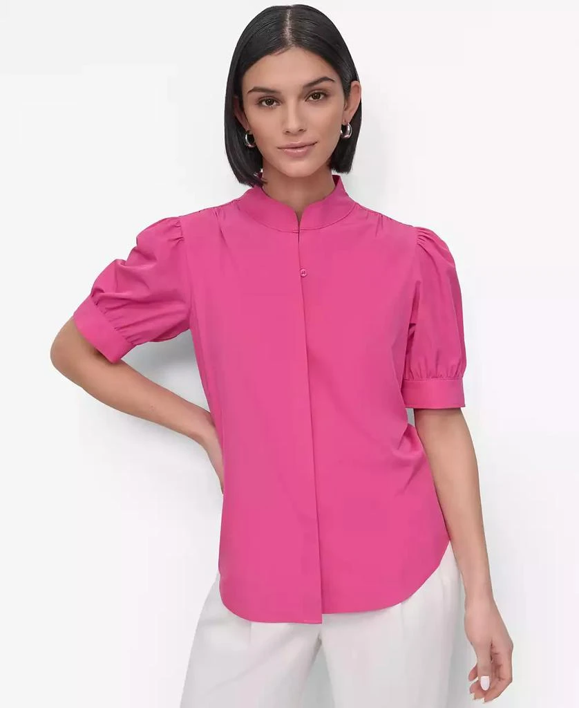 DKNY Petite Mandarin-Collar Puff-Shoulder Shirt 1