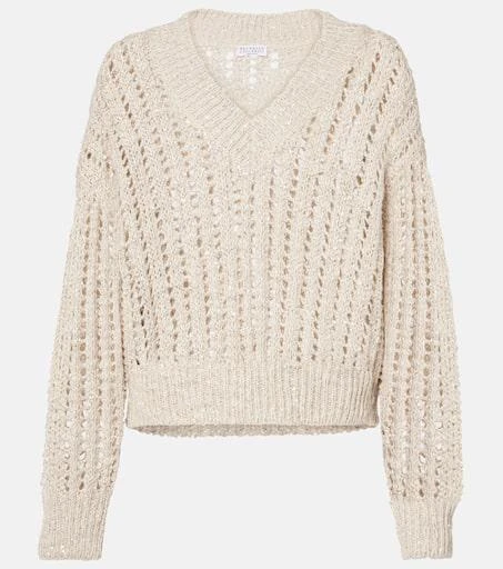 Brunello Cucinelli Embellished silk and linen-blend sweater 1