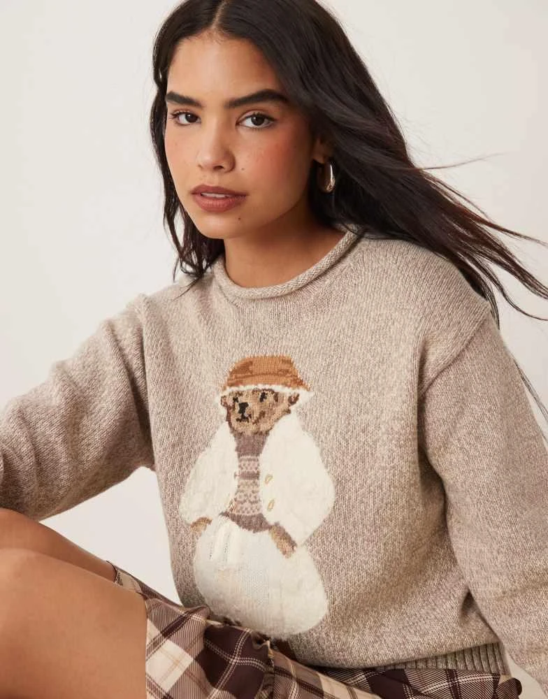 Ralph Lauren Polo Ralph Lauren bear cotton knit jumper in cream marl 1