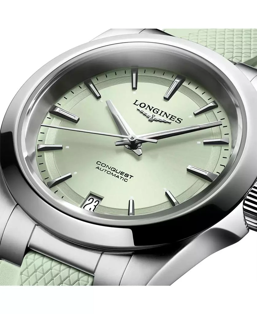 Longines Women's Swiss Automatic Conquest Mint Green Rubber Strap Watch 34mm 4