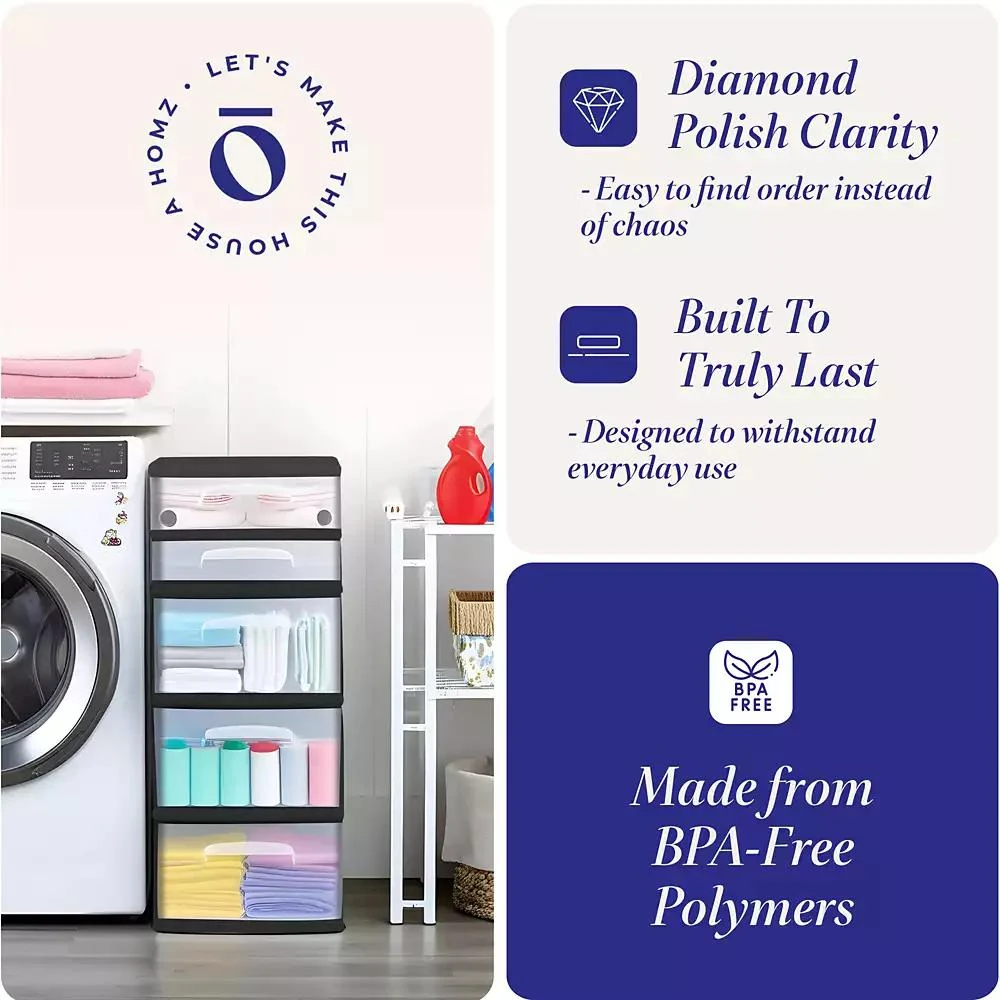 Homz Plastic 5 Drawer Home Storage Container Tower Closet Organizer 2