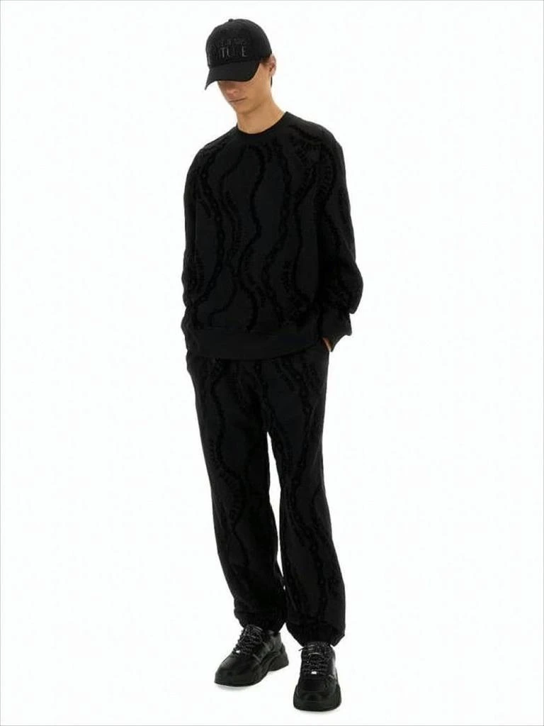 Versace Black Jogger Pants with Textured Pattern 2