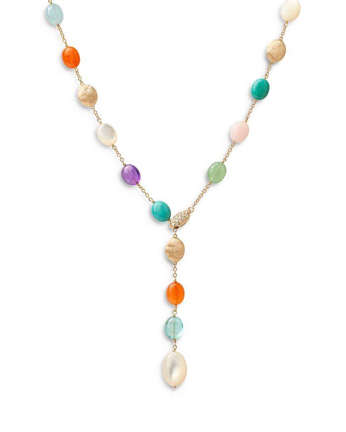 Marco Bicego 18K Yellow Gold Siviglia Multi Stone & Diamond Textured Bead Lariat Necklace, 18" - Exclusive, Italy Campaign