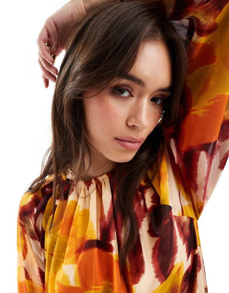 ASOS ASOS DESIGN high neck smock maxi dress with frill detail in blurred floral print 4