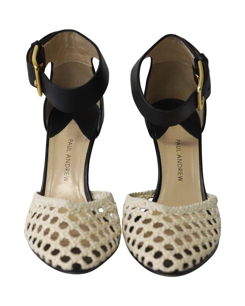 Paul Andrew Cane Weave Heeled Sandals in Dark Chocolate Brown and Cream Leather 3