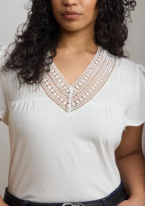 Ralph Lauren Ralph Lauren Plus Size Lace Trim Jersey Flutter Sleeve T Shirt 3