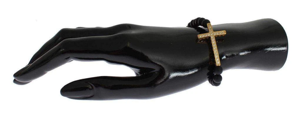 Nialaya Nialaya Matte Onyx Stone Gold CZ Cross 925 Silver Bracelet 6