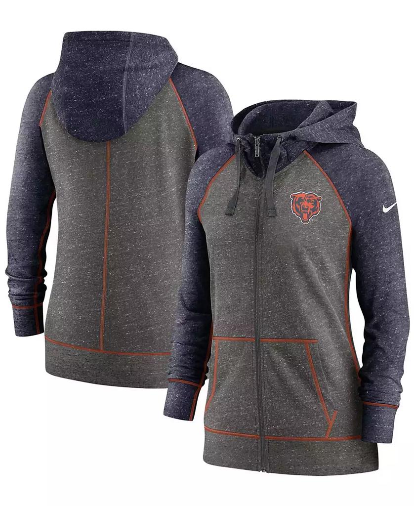 NIKE Women's Heathered Charcoal, Navy Chicago Bears Gym Vintage-Like Raglan Full-Zip Hoodie