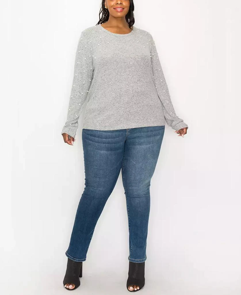 COIN 1804 Plus Size Long Sleeve Pullover Top with Imitation Pearls 5