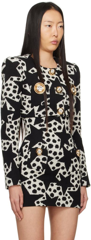 AREA Black & Off-White Crystal Medallion Blazer