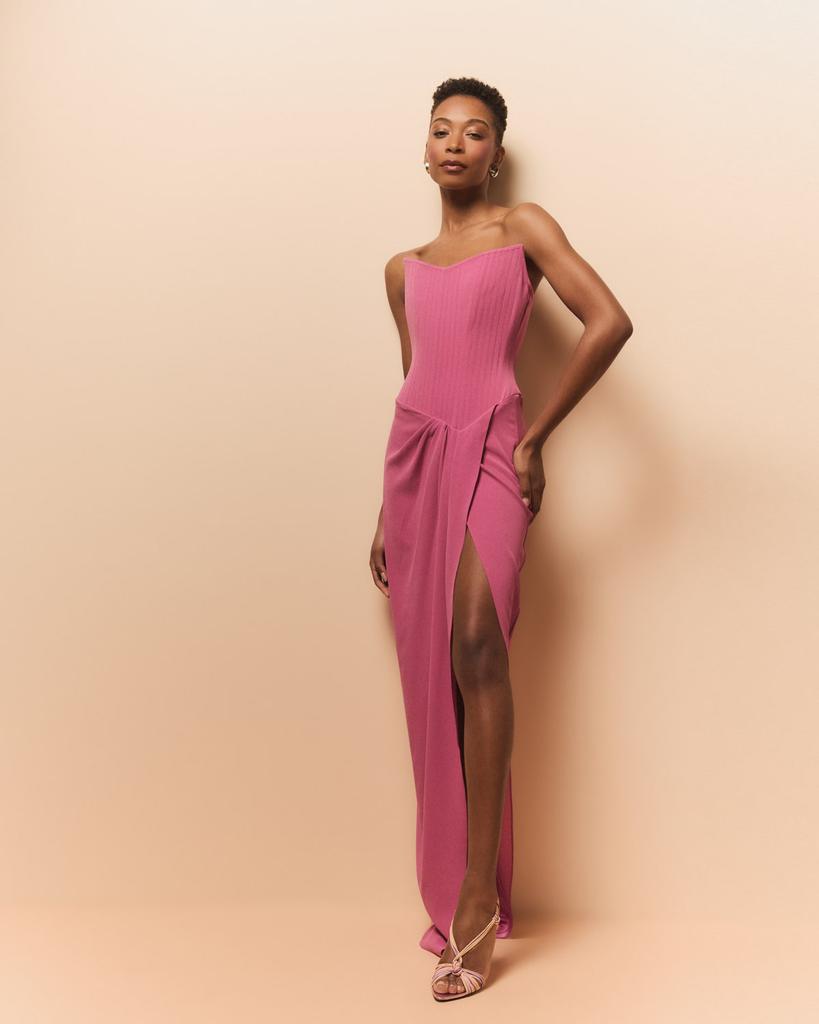 Alex Perry Strapless Corset Asymmetric Crepe Gown