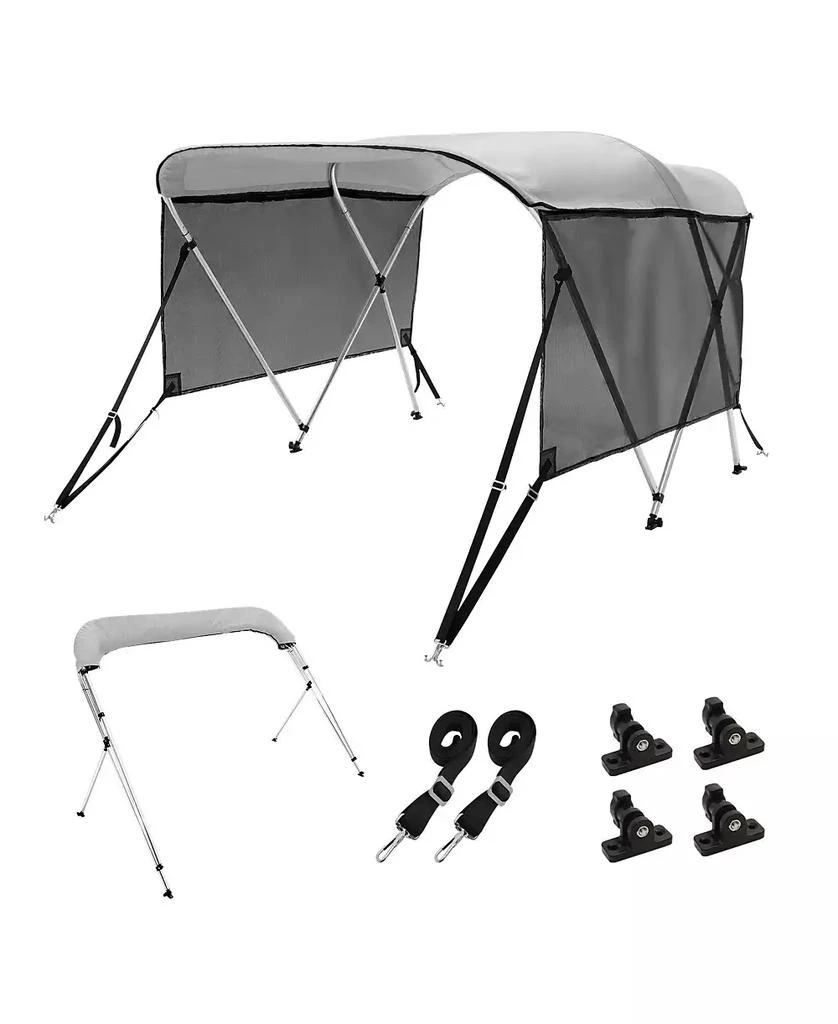 Mecale 3 Bow Bimini Top Boat Cover, 600D Polyester Canopy with Mesh Sidewalls, 1" Aluminum Frame, Storage Boot, Light Grey