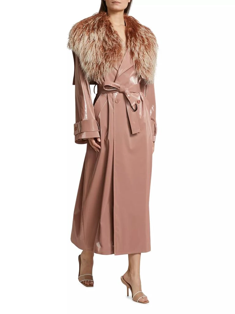 LAPOINTE Vinyl & Shearling Collar Double-Breasted Trench Coat 2