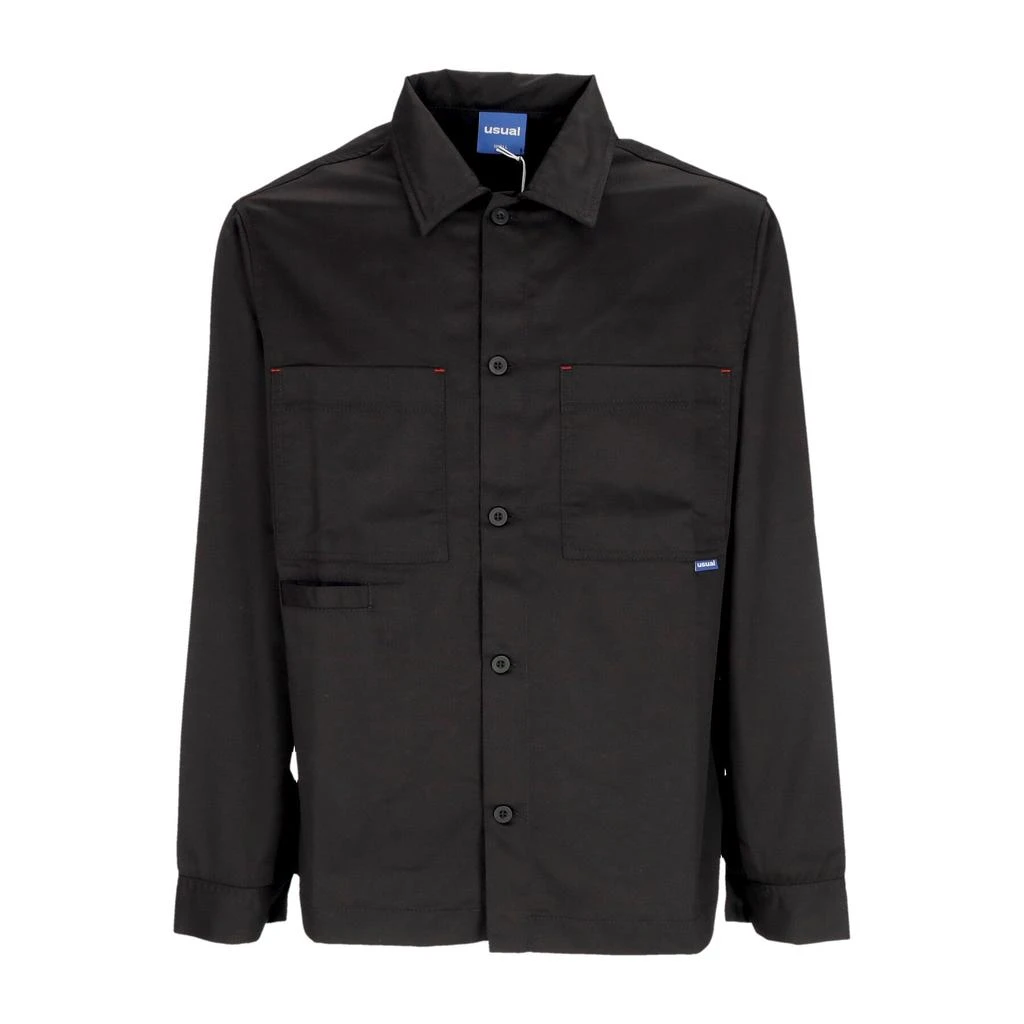 Usual Long Sleeve Men's Hangar Button Shirt Black 1