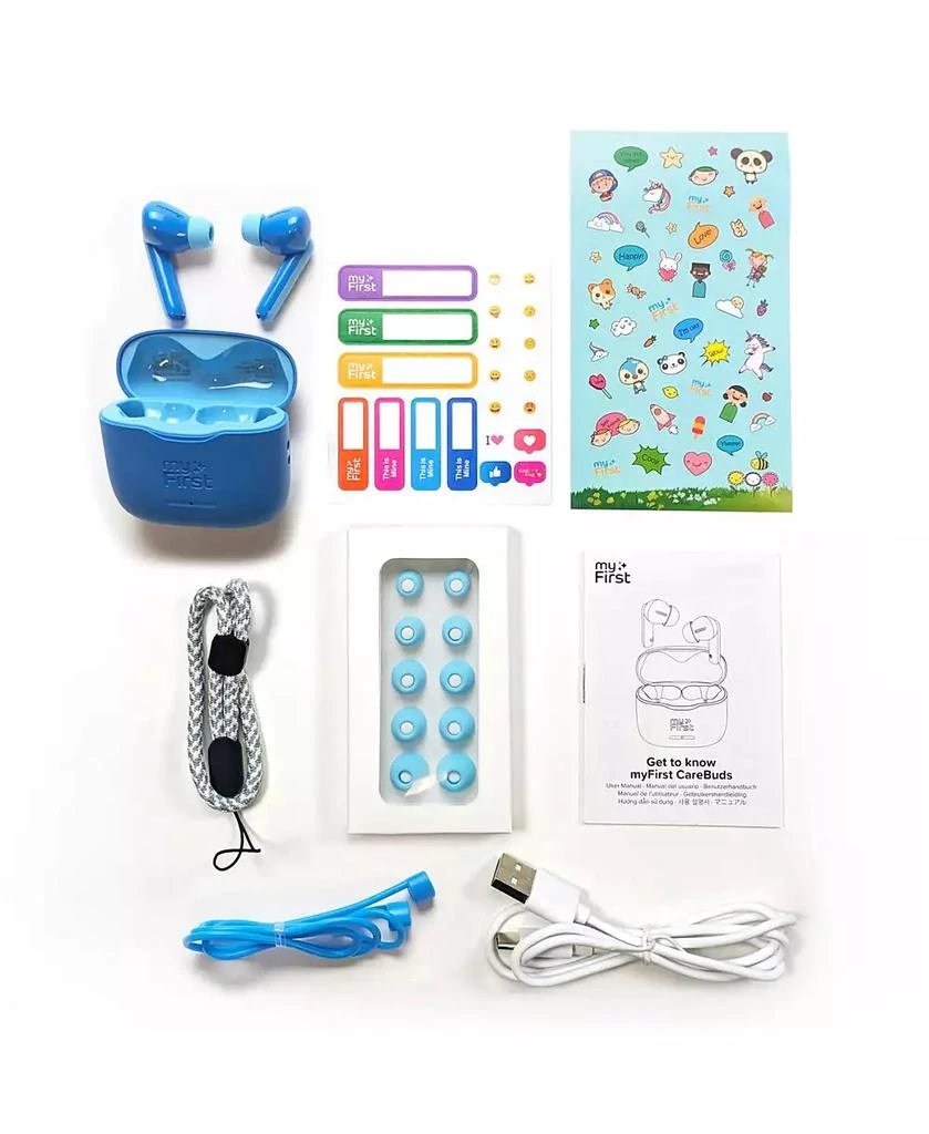 myFirst 85dB Volume Limit, Built-in Mic, 6 Ear Tips, Anti-Lost Strap Easy Pairing, Gift for Kids 4-15 CareBuds Kids Wireless Earbuds 10