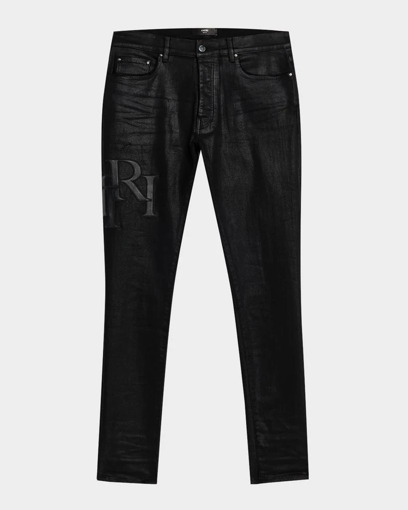 AMIRI Men's Staggered Logo Waxed Skinny Jeans 1