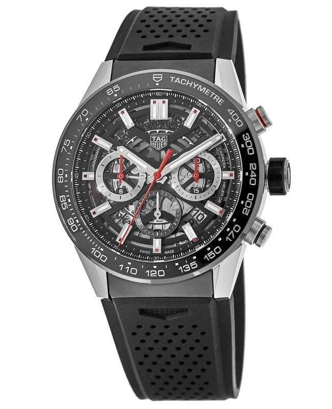 TAG Heuer Tag Heuer Carrera Calibre Heuer 02 Automatic Chronograph Ceramic Bezel Skeleton Dial Men's Watch CBG2A10.FT6168 1