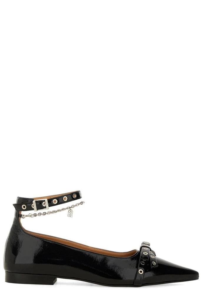 Ganni Ganni Bow-Detailed Ankle Strap Ballet Flats 1