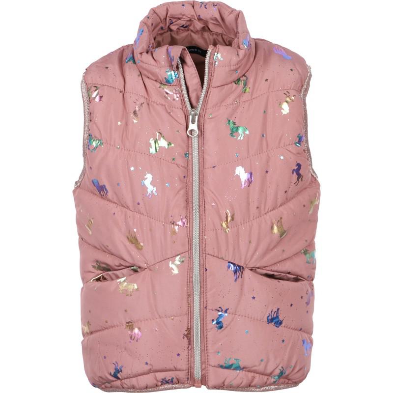 NAME IT® Iridescent unicorns print padded gilet in pink
