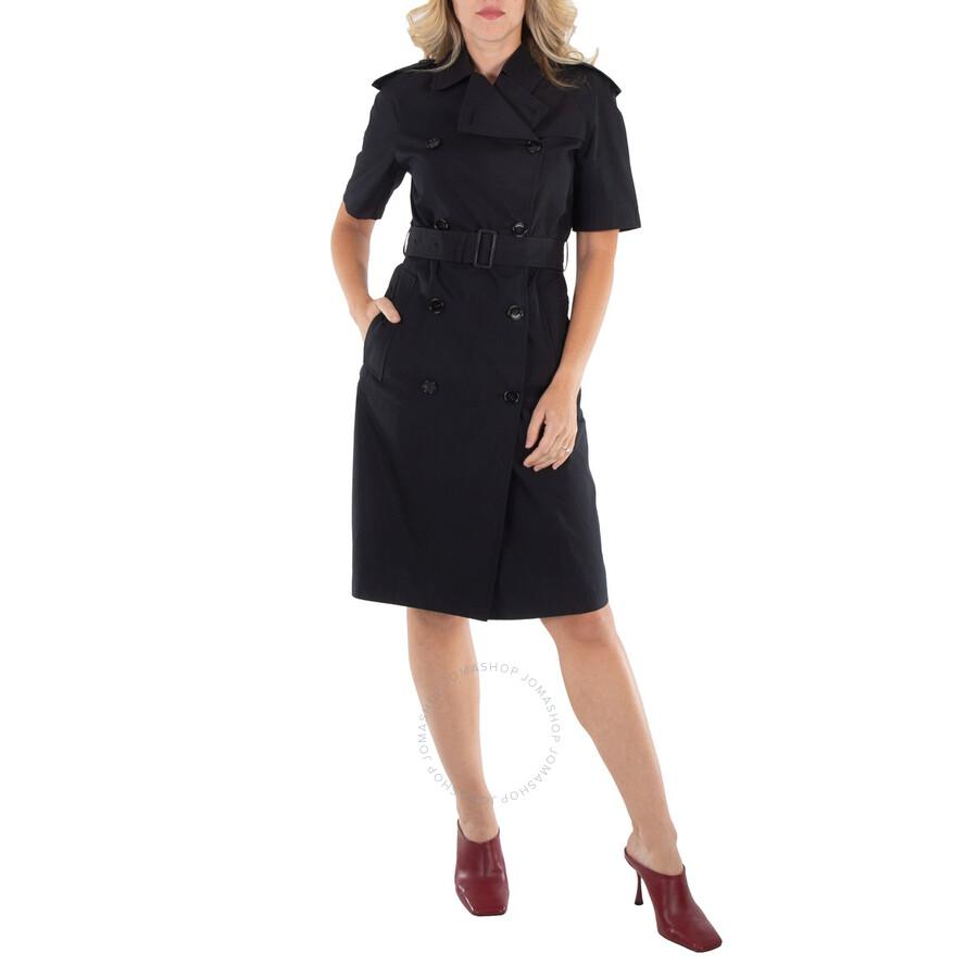 Burberry Black Cotton Blend Belted Trench Dress