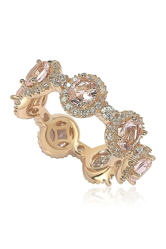 Suzy Levian Rose-Tone Sterling Silver Prong Set CZ 
Pave Halo Station Eternity Band Ring