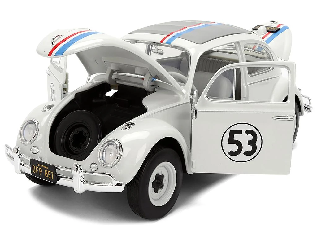 Jada Volkswagen Beetle #53 "Herbie" White with Stripes "The Love Bug" (1968) Movie with Extra Wheels 1/24 2