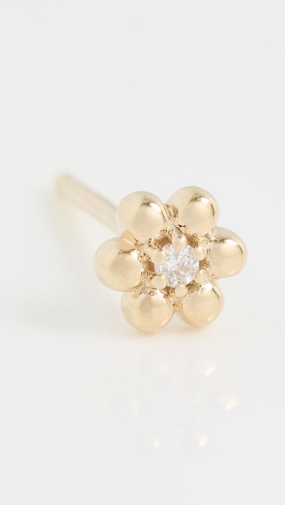 Zoe Chicco 14k Gold Tiny Bead Flower with Diamond Single Stud Earring