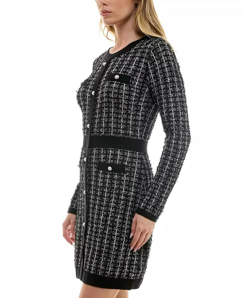 BCX Juniors' Round-Neck Long-Sleeve Tweed Sweater Dress 3