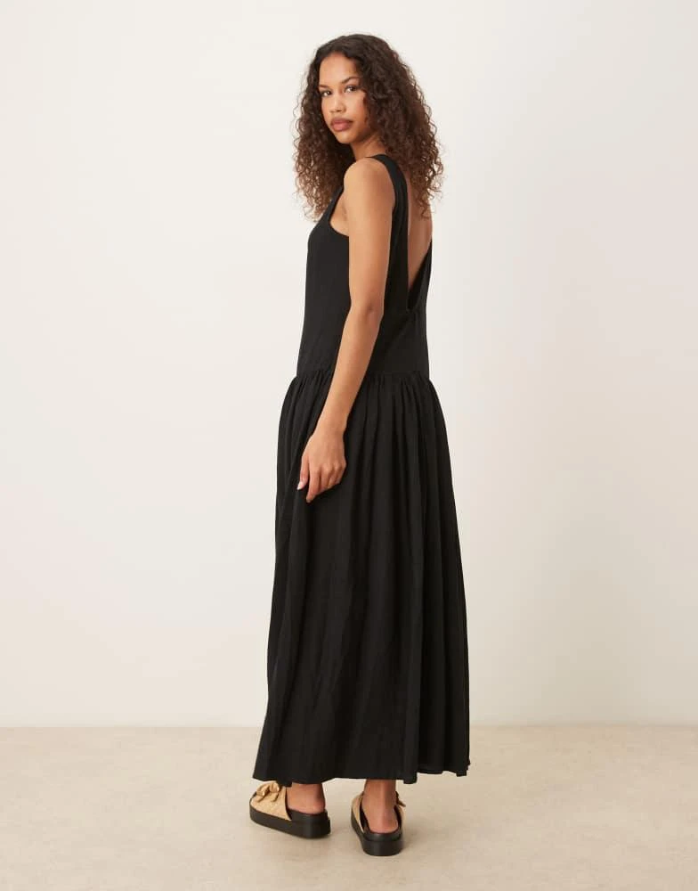 ASOS ASOS DESIGN linen blend low back drop waist maxi dress in black 4